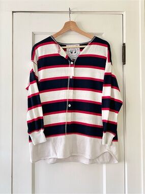 Vintage 70’s Navy, Red and White Striped Long Sleeve Henley Top
